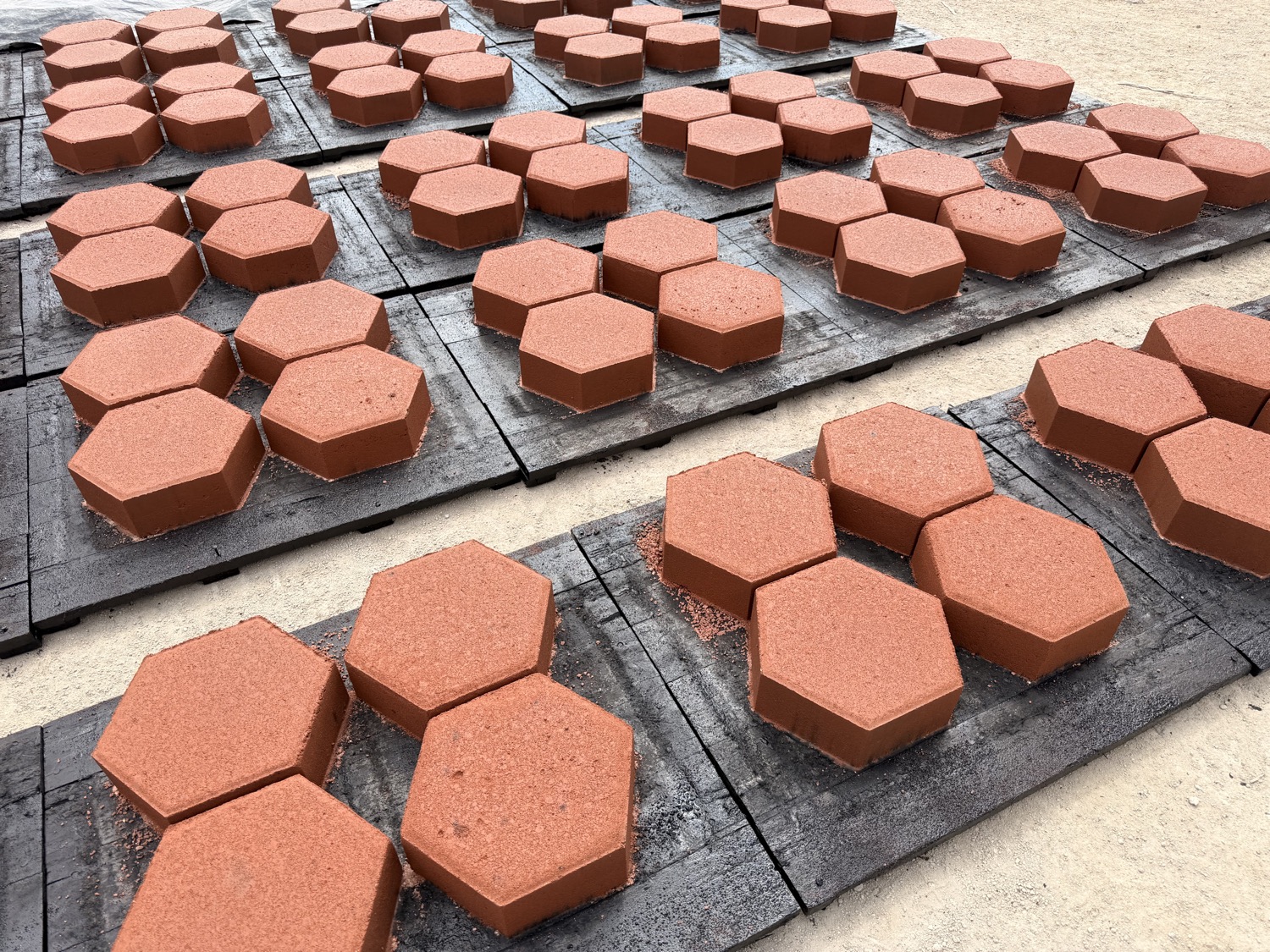 Adoquín hexagonal de color en el patio de MONOBLOCK BLOQUERA, Oaxaca